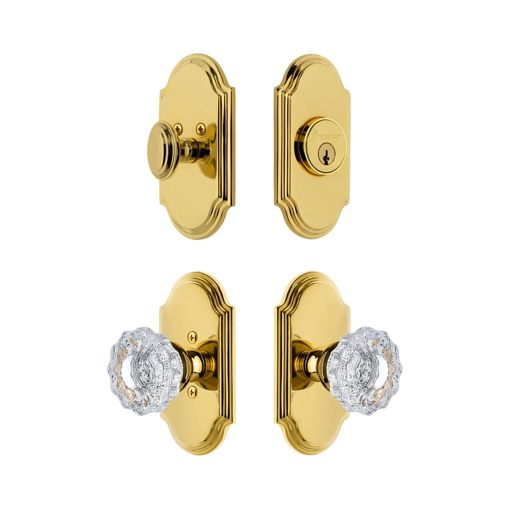 Arc Short Plate Entry Set with Versailles Crystal Knob in Lifetime Brass