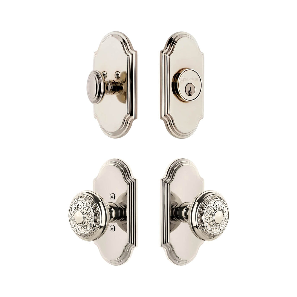 Arc Short Plate Entry Set with Windsor Knob in Polished Nickel