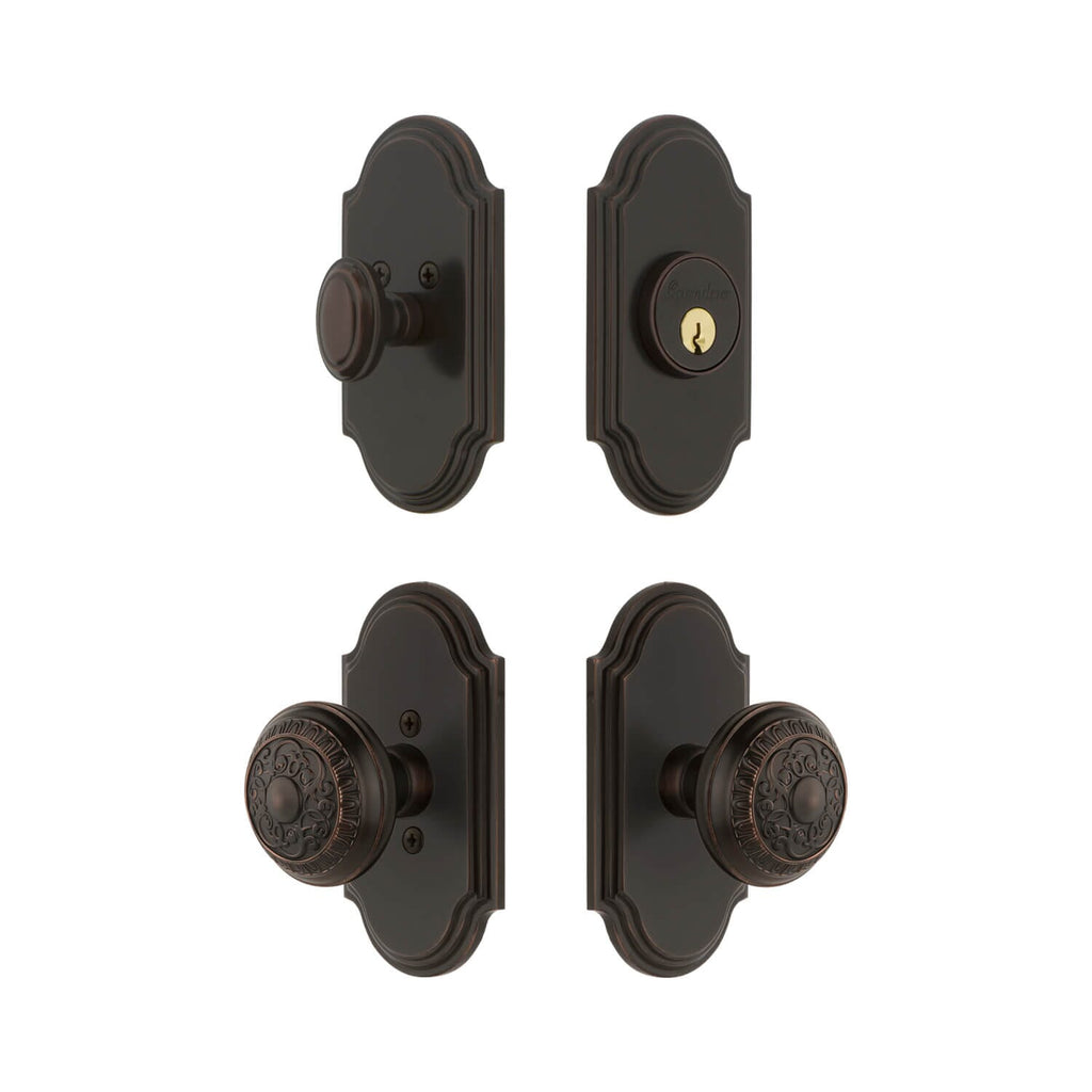 Arc Short Plate Entry Set with Windsor Knob in Timeless Bronze