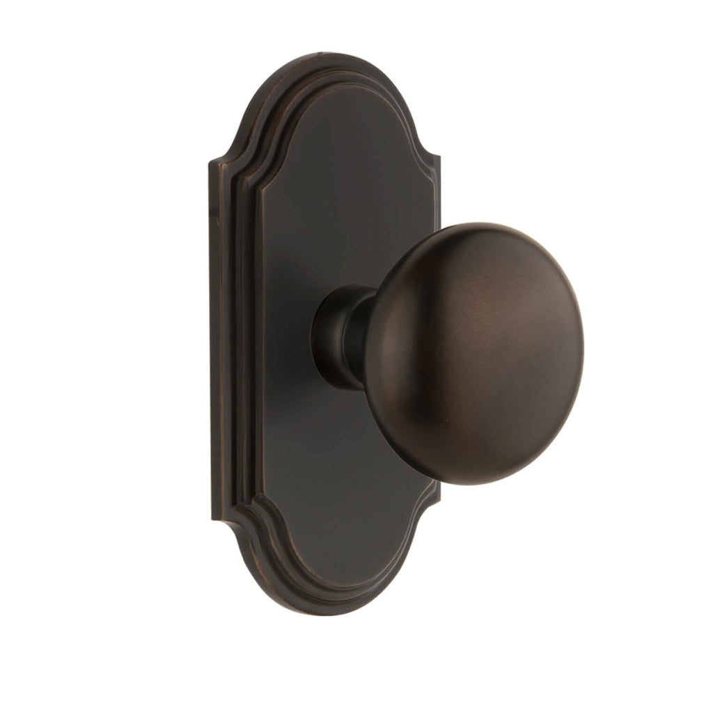 Arc Short Plate with Fifth Avenue Knob in Timeless Bronze