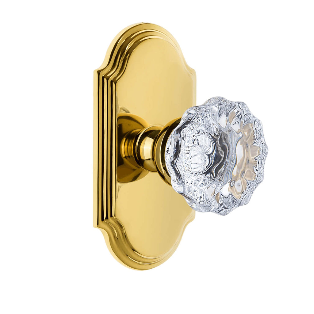 Arc Short Plate with Fontainebleau Crystal Knob in Polished Brass