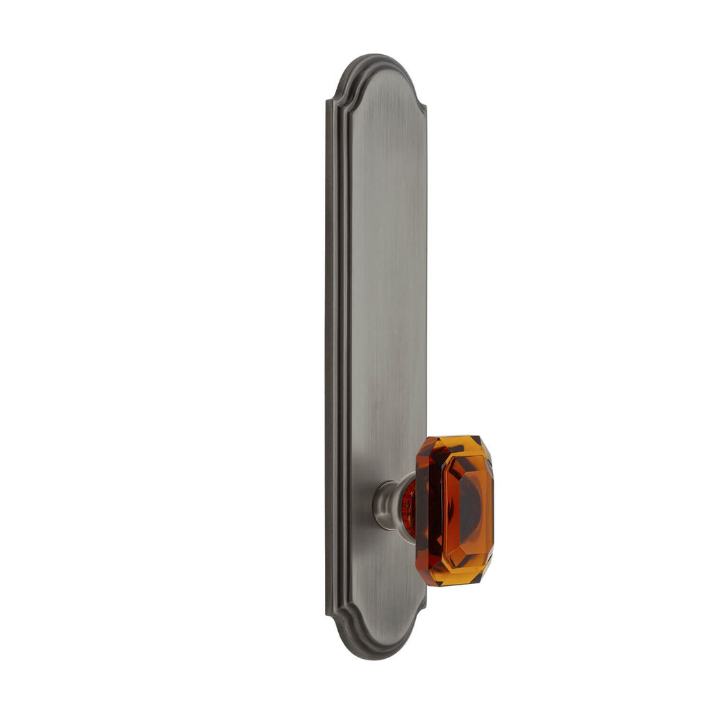 Arc Tall Plate with Baguette Amber Crystal Knob in Antique Pewter
