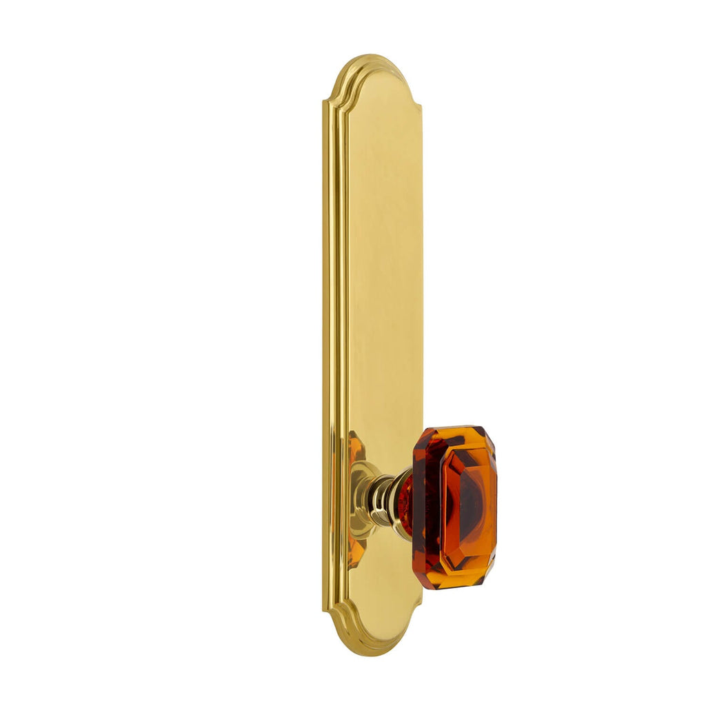 Arc Tall Plate with Baguette Amber Crystal Knob in Lifetime Brass
