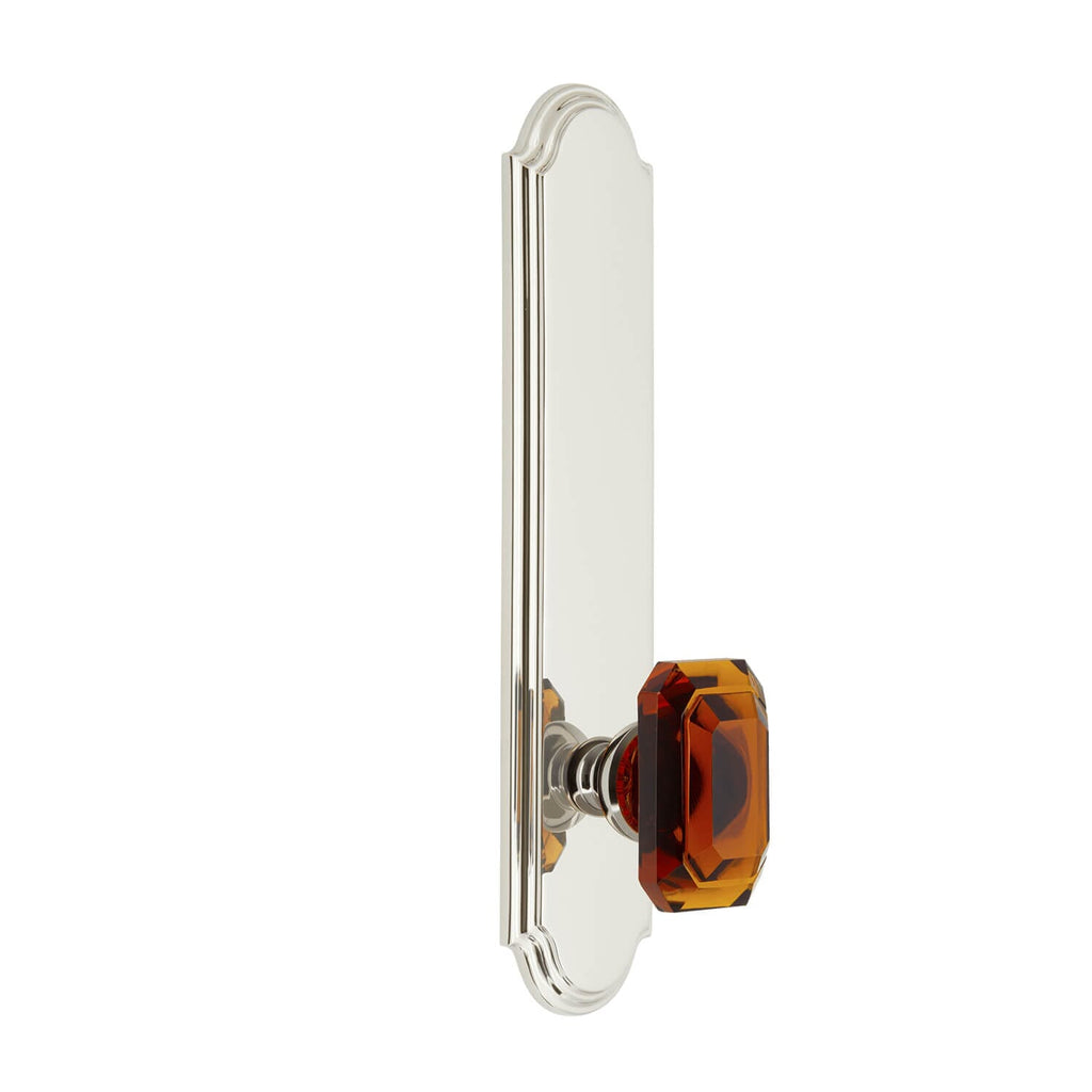 Arc Tall Plate with Baguette Amber Crystal Knob in Polished Nickel