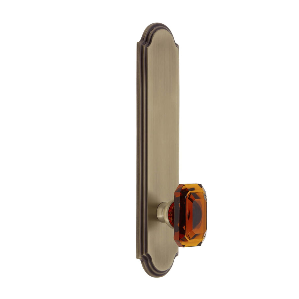 Arc Tall Plate with Baguette Amber Crystal Knob in Vintage Brass