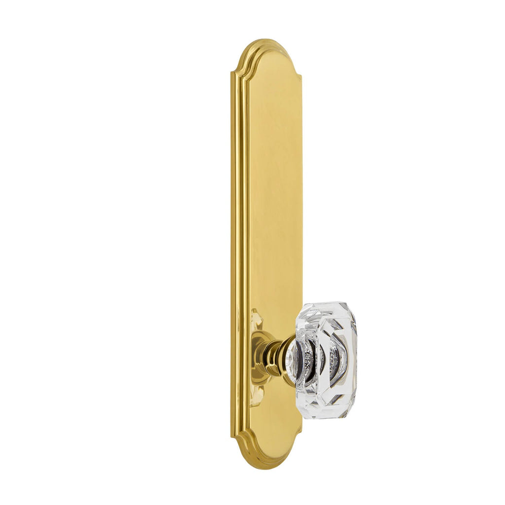 Arc Tall Plate with Baguette Clear Crystal Knob in Polished Brass