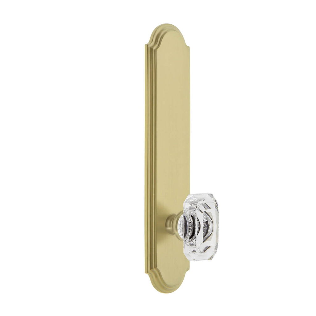 Arc Tall Plate with Baguette Clear Crystal Knob in Satin Brass