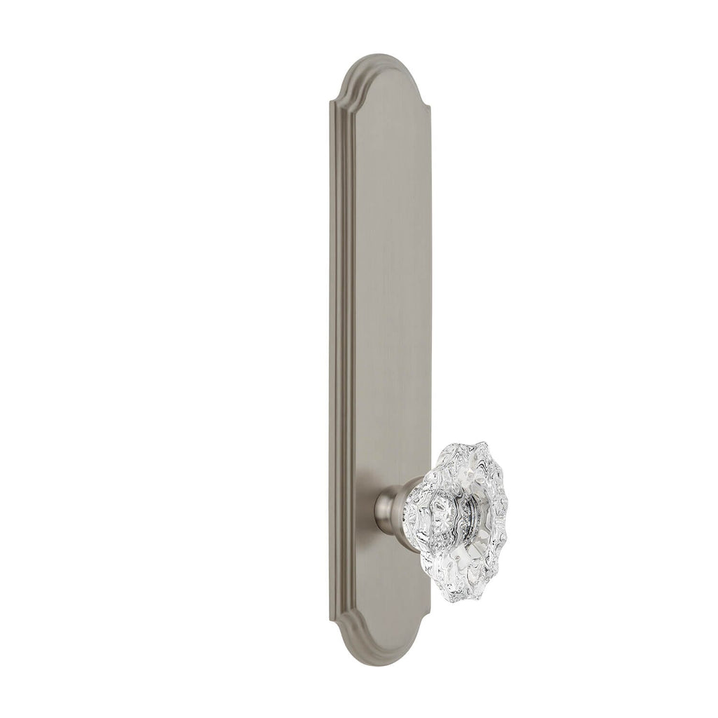 Arc Tall Plate with Biarritz Crystal Knob in Satin Nickel