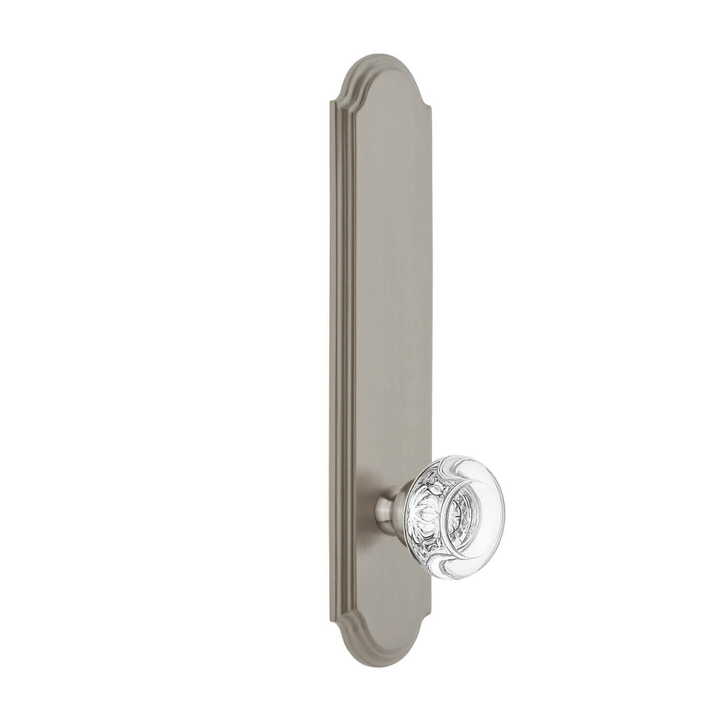 Arc Tall Plate with Bordeaux Crystal Knob in Satin Nickel