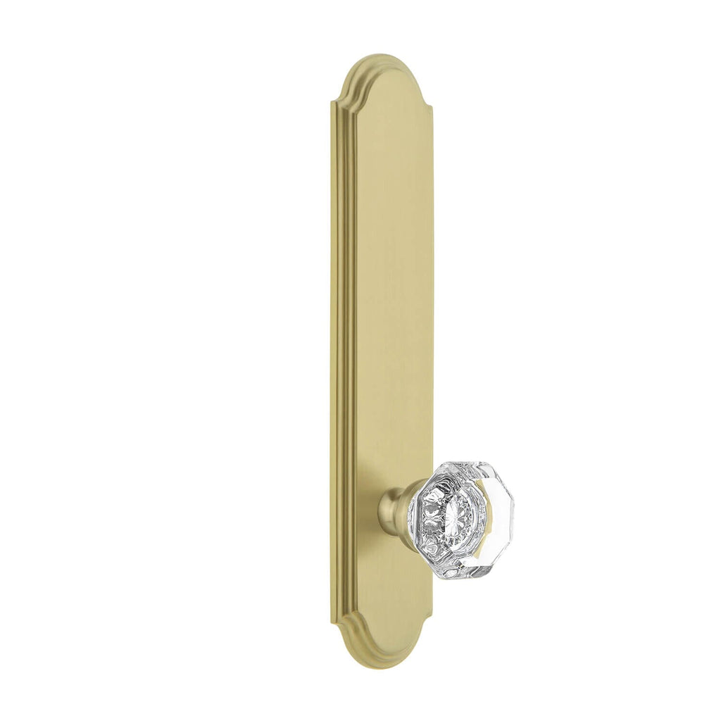 Arc Tall Plate with Chambord Crystal Knob in Satin Brass