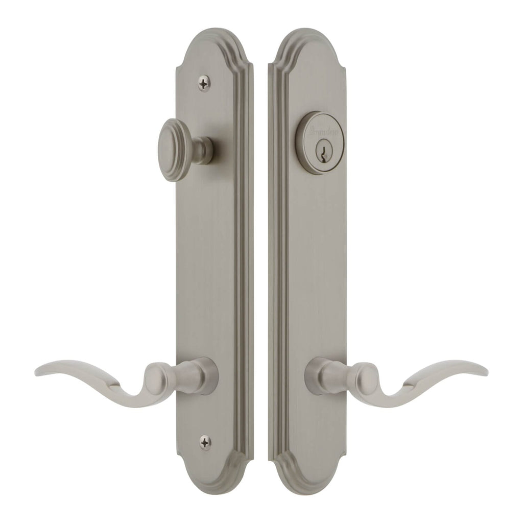 Arc Tall Plate Entry Set with Bellagio Lever in Satin Nickel