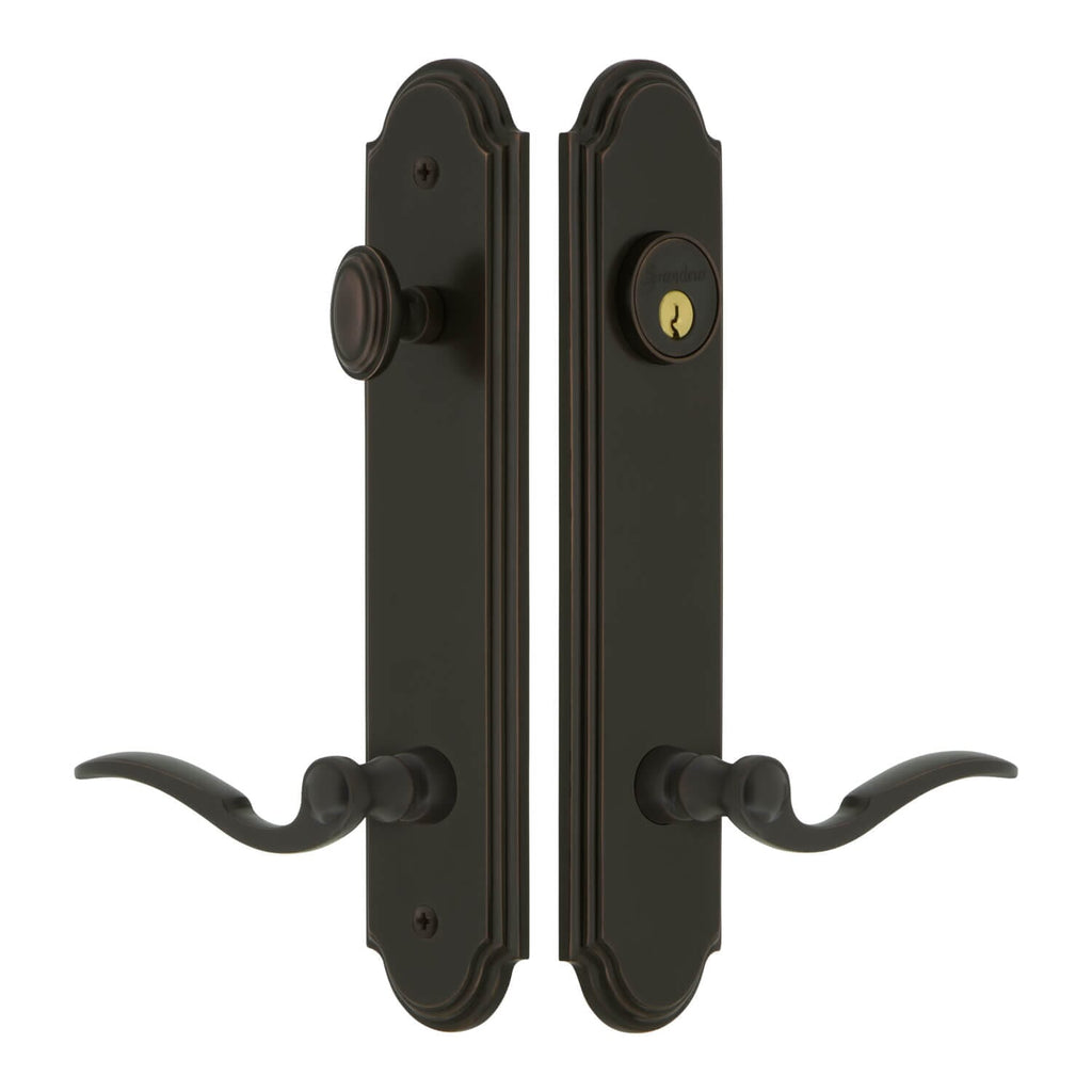 Arc Tall Plate Entry Set with Bellagio Lever in Timeless Bronze