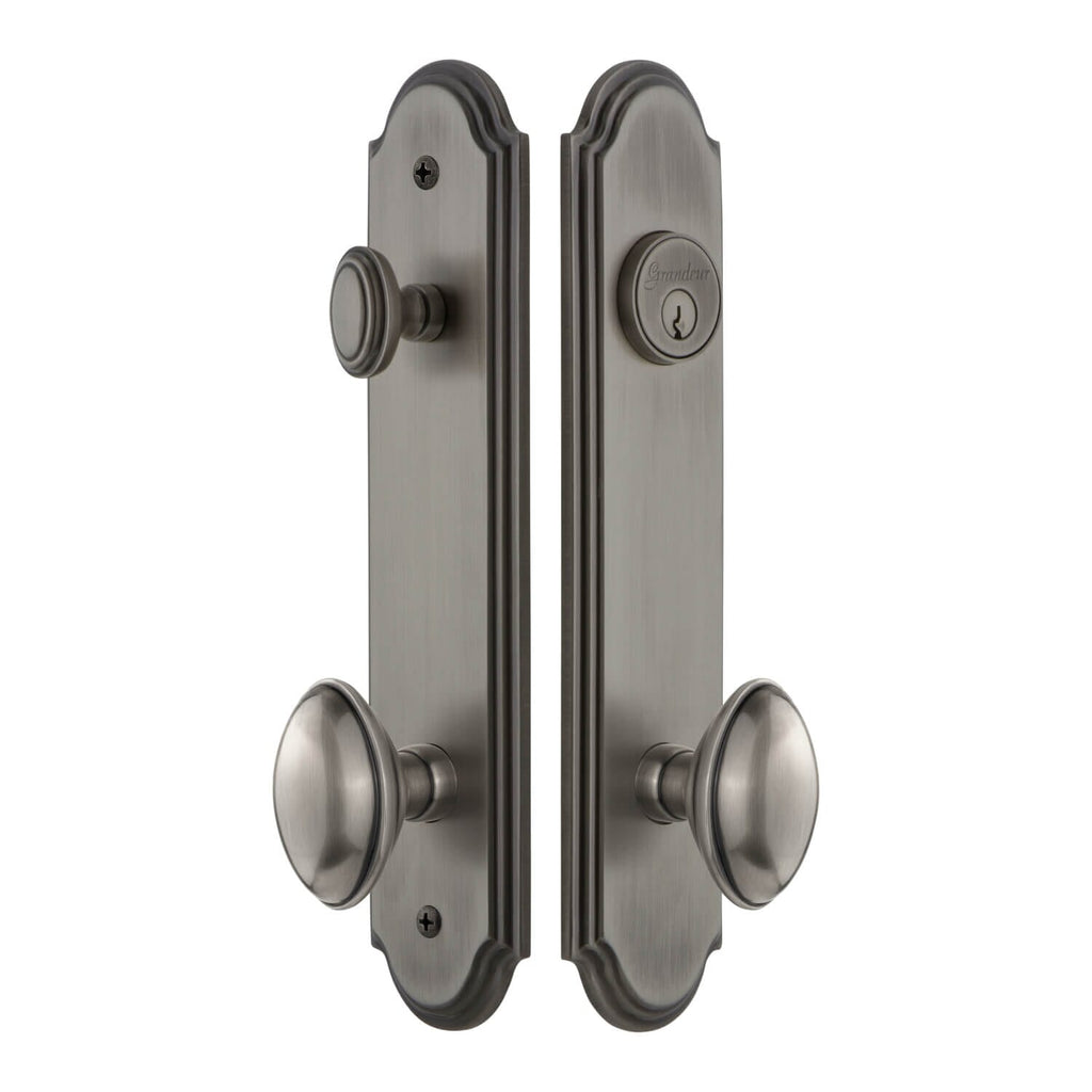 Arc Tall Plate Entry Set with Eden Prairie Knob in Antique Pewter