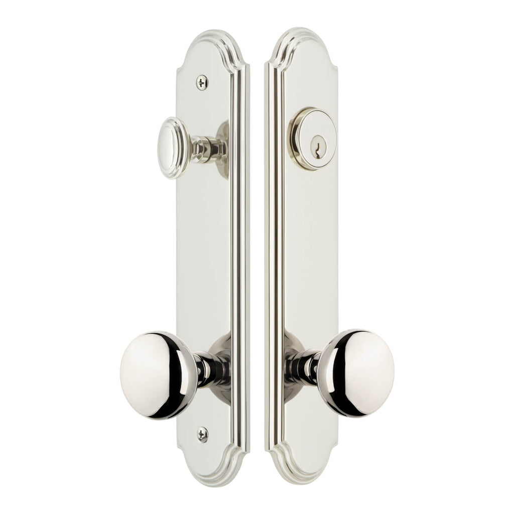 Arc Tall Plate Entry Set with Fifth Avenue Knob in Polished Nickel