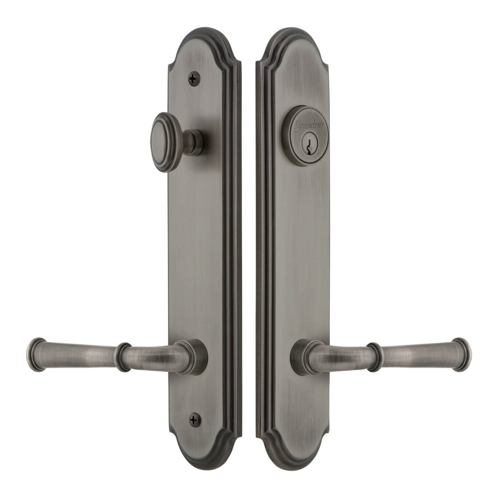 Arc Tall Plate Entry Set with Georgetown Lever in Antique Pewter