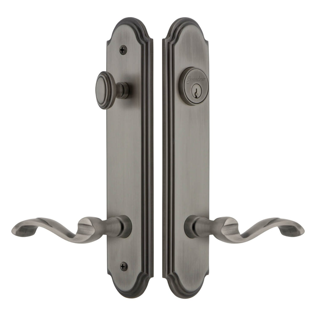 Arc Tall Plate Entry Set with Portofino Lever in Antique Pewter