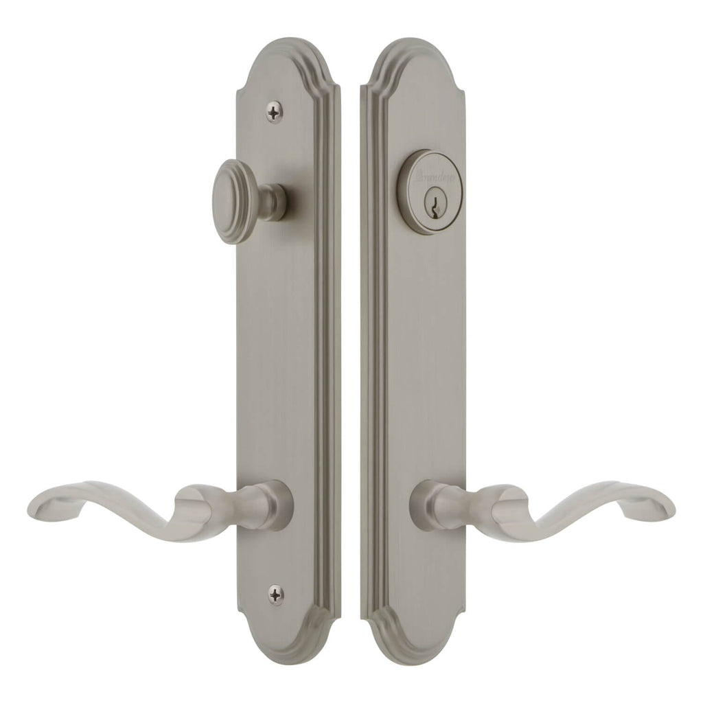 Arc Tall Plate Entry Set with Portofino Lever in Satin Nickel