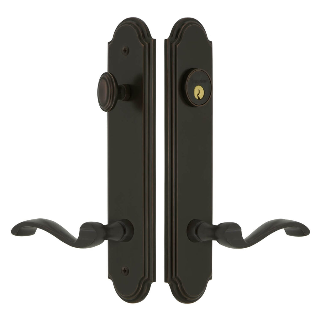 Arc Tall Plate Entry Set with Portofino Lever in Timeless Bronze