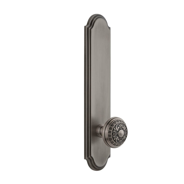 Arc Tall Plate with Windsor Knob in Antique Pewter - Grandeur Hardware