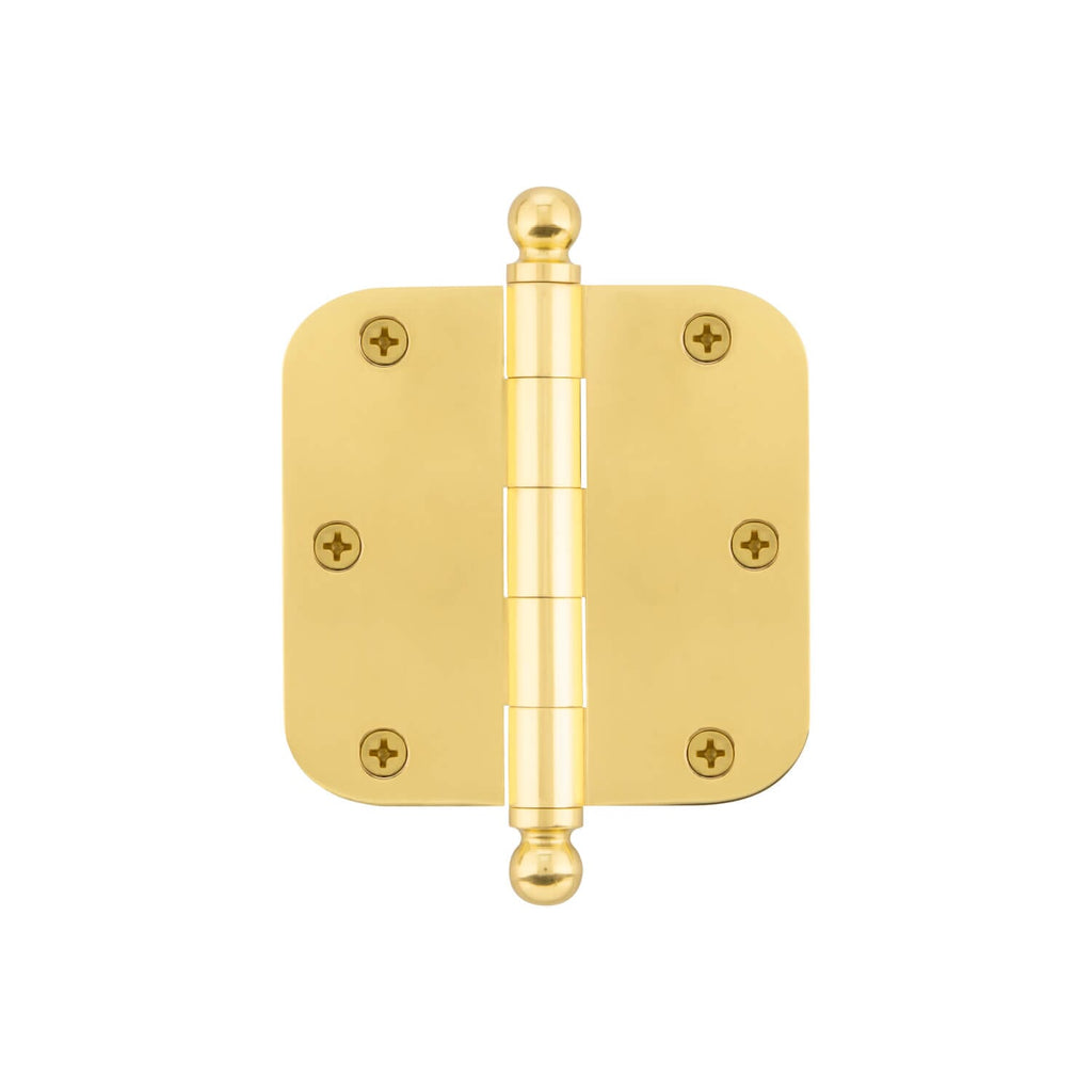 3.5" Ball Tip Residential Hinge with 5/8" Radius Corners in Polished Brass