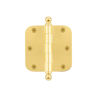 3.5" Ball Tip Residential Hinge with Radius Corners in Polished Brass