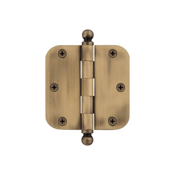 3.5" Ball Tip Residential Hinge with Radius Corners in Vintage Brass