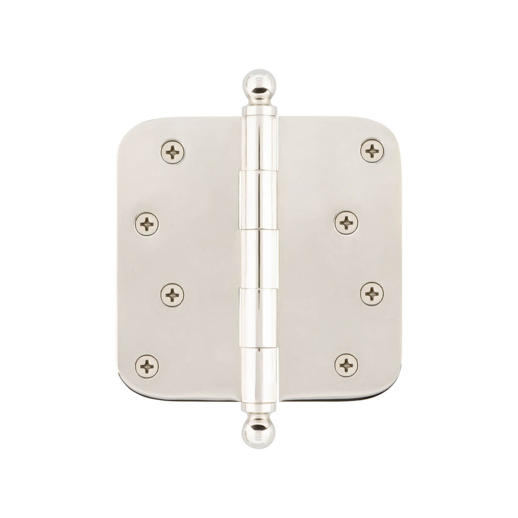 4" Ball Tip Residential Hinge with 5/8" Radius Corners in Polished Nickel
