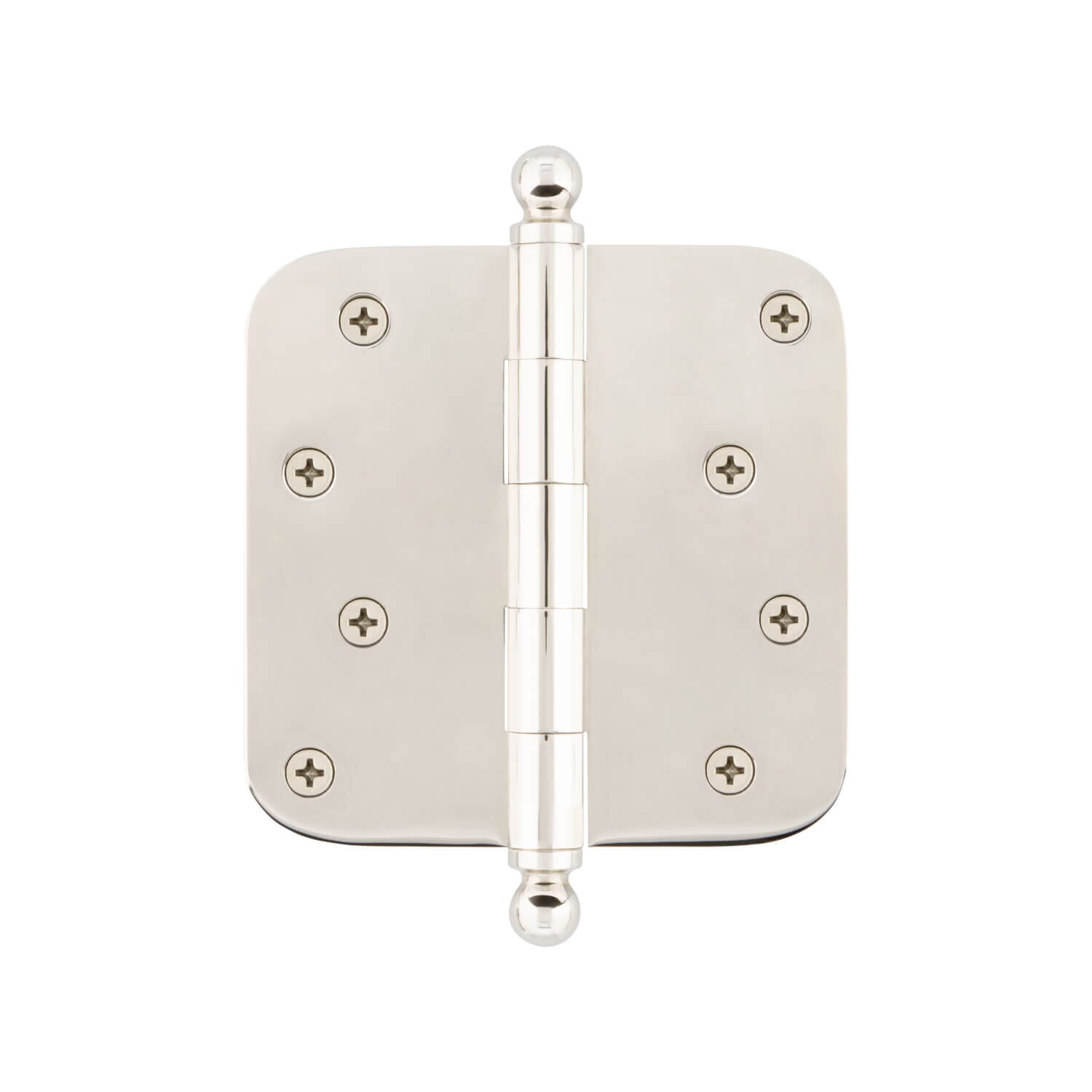 4 Ball Tip Residential Hinge with Radius Corners in Polished Nickel