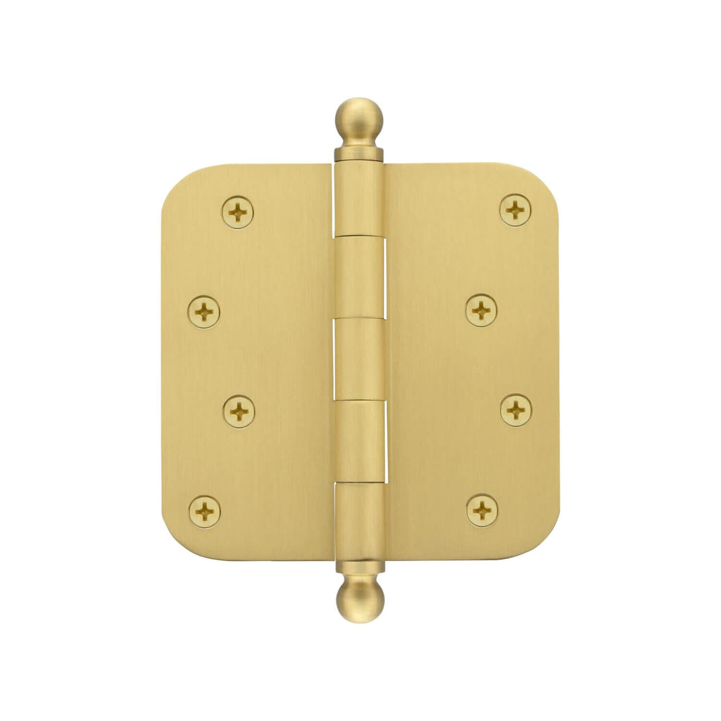 4" Ball Tip Residential Hinge with 5/8" Radius Corners in Satin Brass