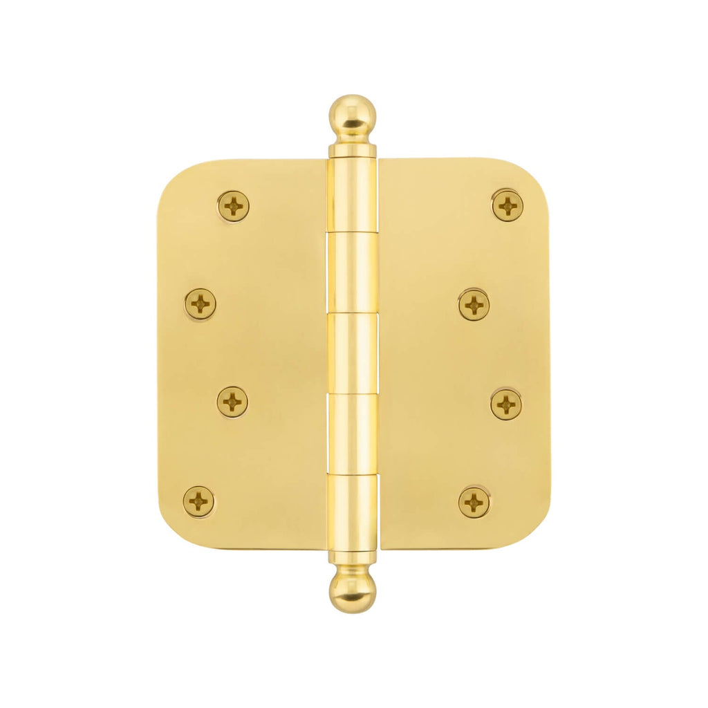 4" Ball Tip Residential Hinge with 5/8" Radius Corners in Unlacquered Brass