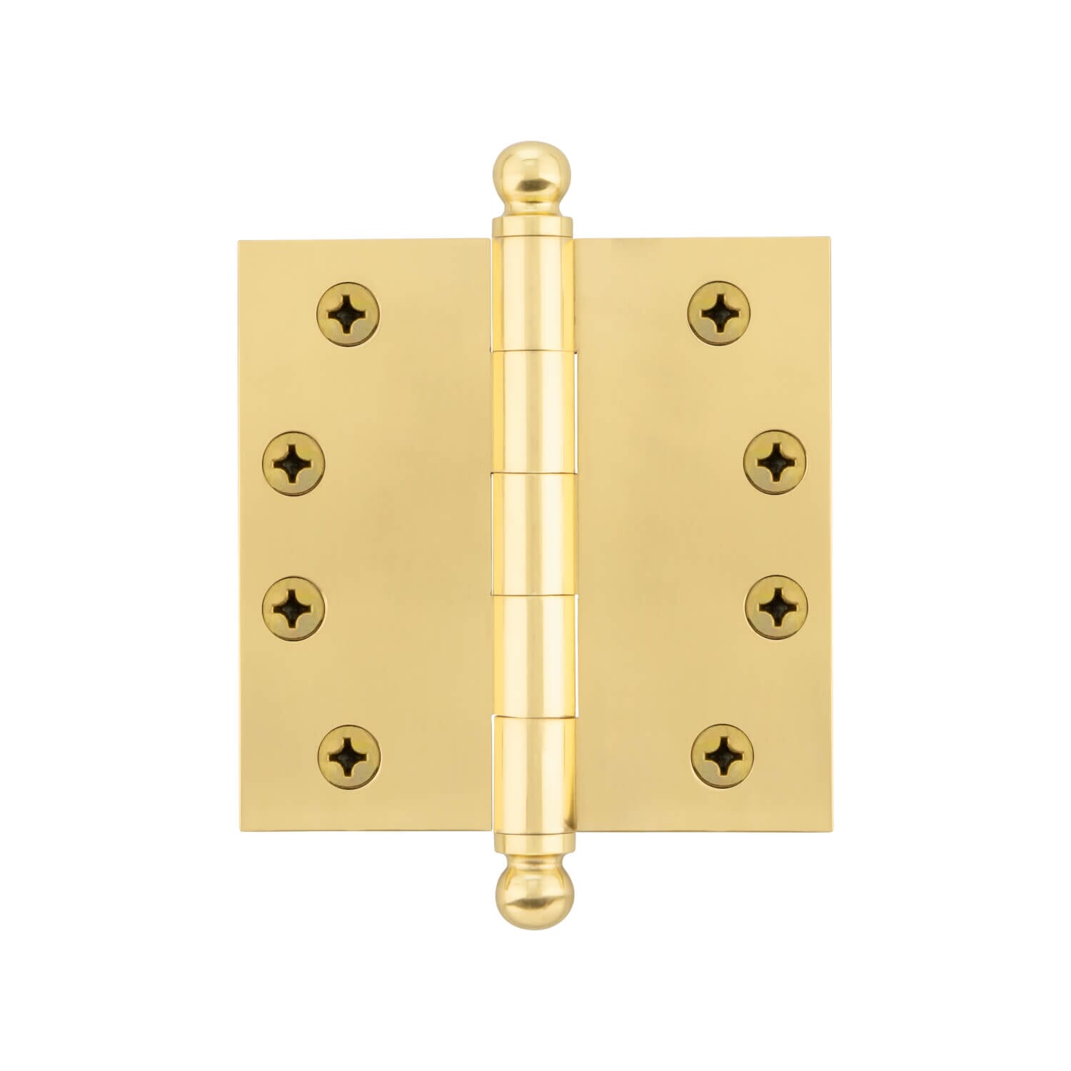 4 Ball Tip Heavy Duty Hinge with Square Corners in Unlacquered Brass