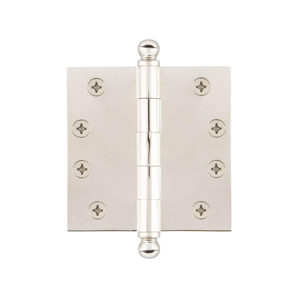 4" Ball Tip Heavy Duty Hinge with Square Corners in Polished Nickel