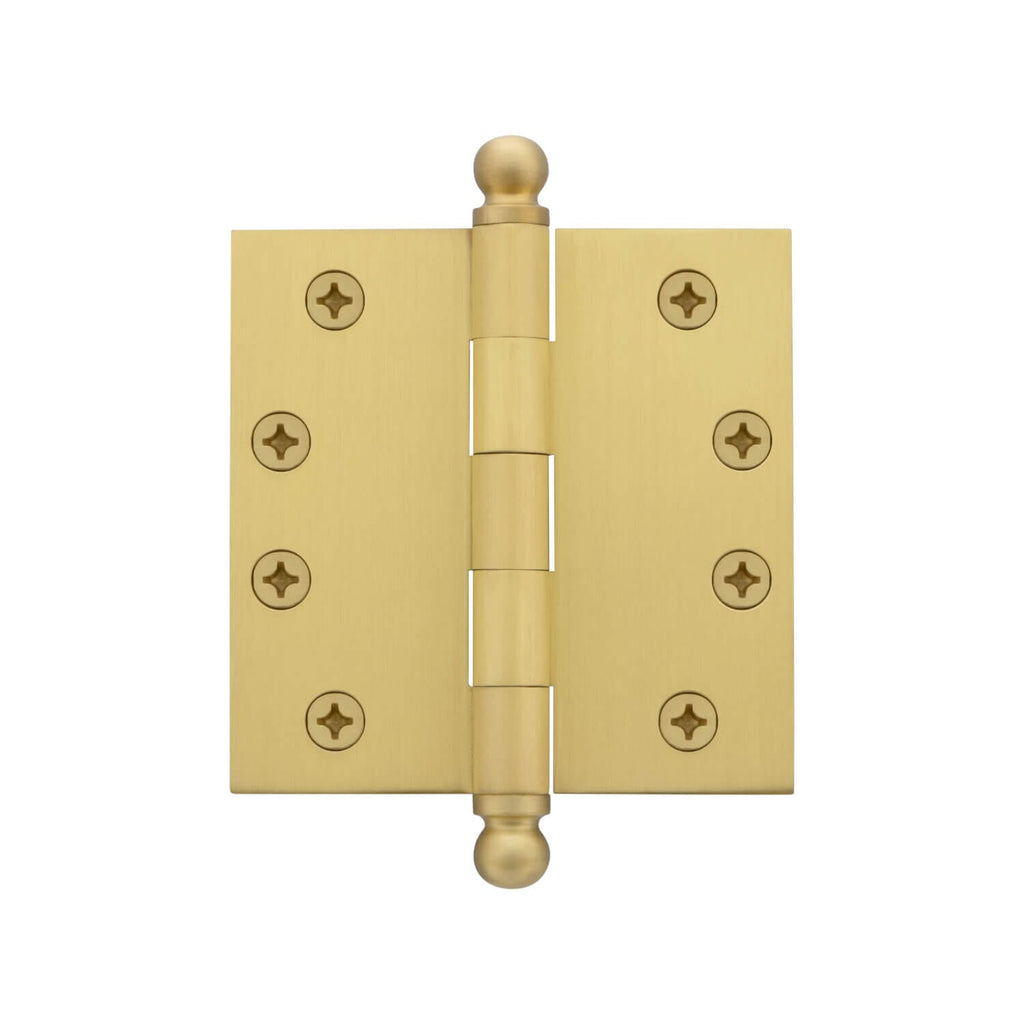 4" Ball Tip Heavy Duty Hinge with Square Corners in Satin Brass