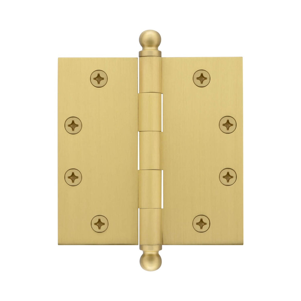 4.5" Ball Tip Heavy Duty Hinge with Square Corners in Satin Brass