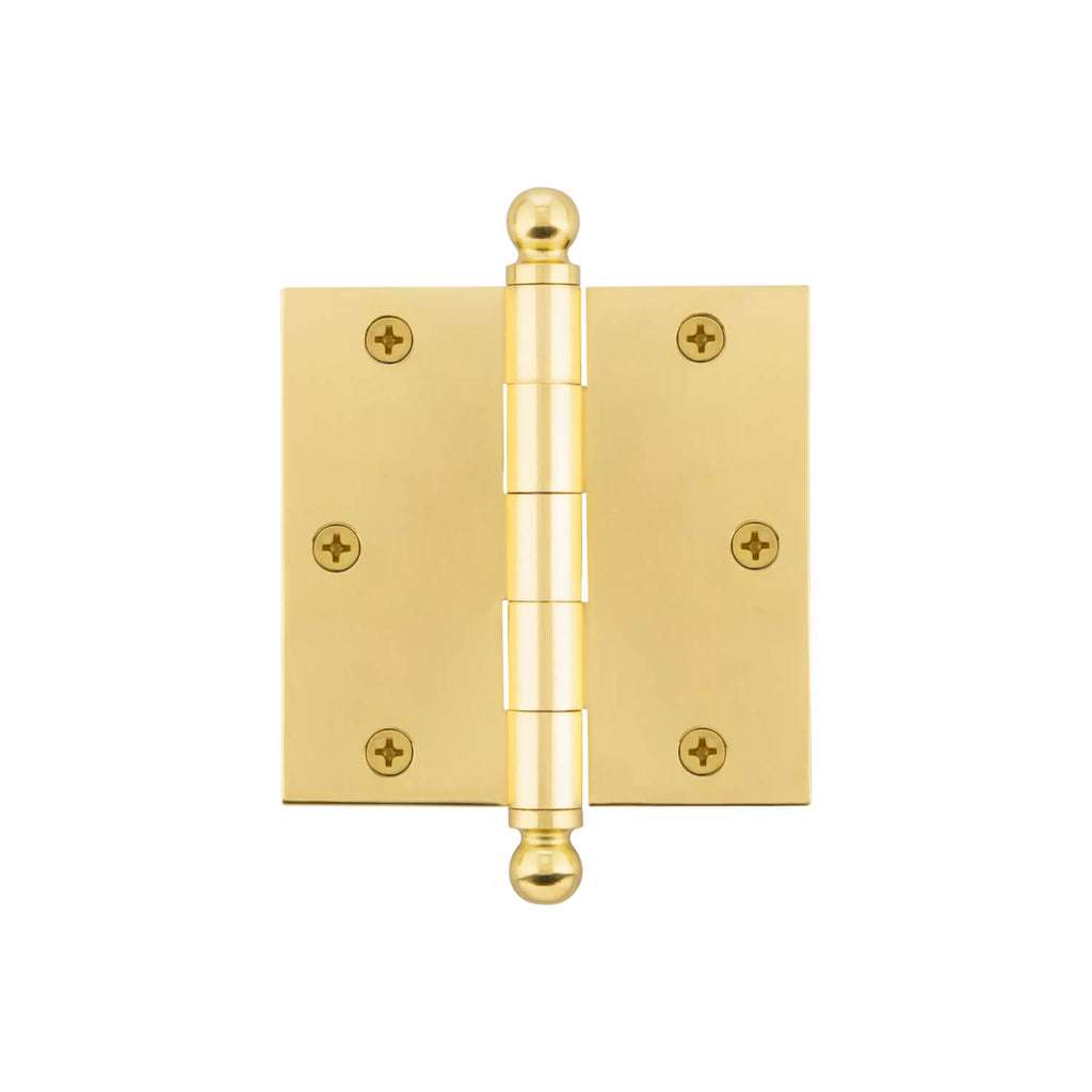 3.5" Ball Tip Residential Hinge with Square Corners in Polished Brass