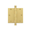 3.5" Ball Tip Residential Hinge with Square Corners in Satin Brass