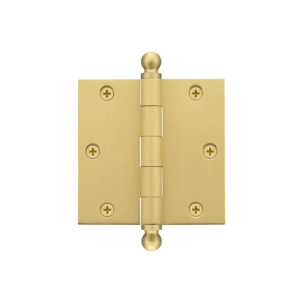 3.5" Ball Tip Residential Hinge with Square Corners in Satin Brass