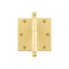 3.5" Ball Tip Residential Hinge with Square Corners in Unlacquered Brass