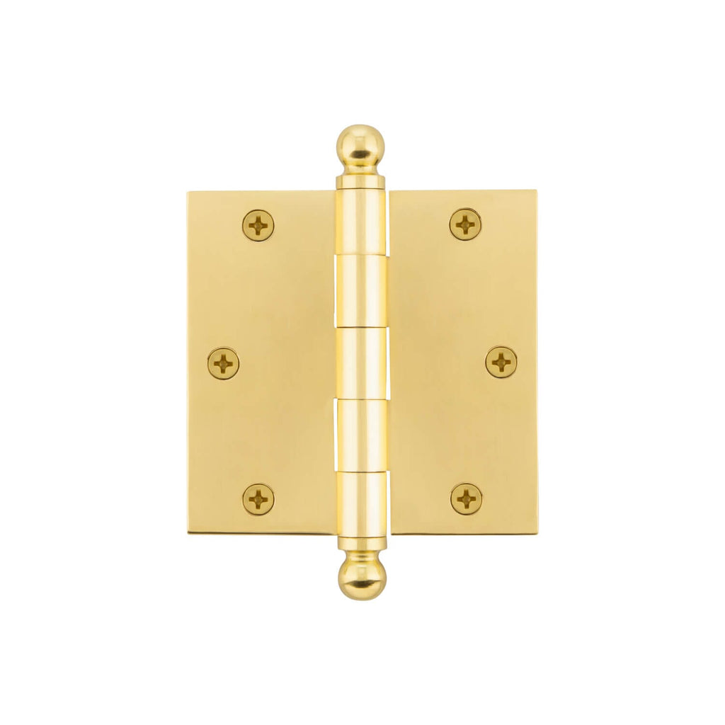 3.5" Ball Tip Residential Hinge with Square Corners in Unlacquered Brass