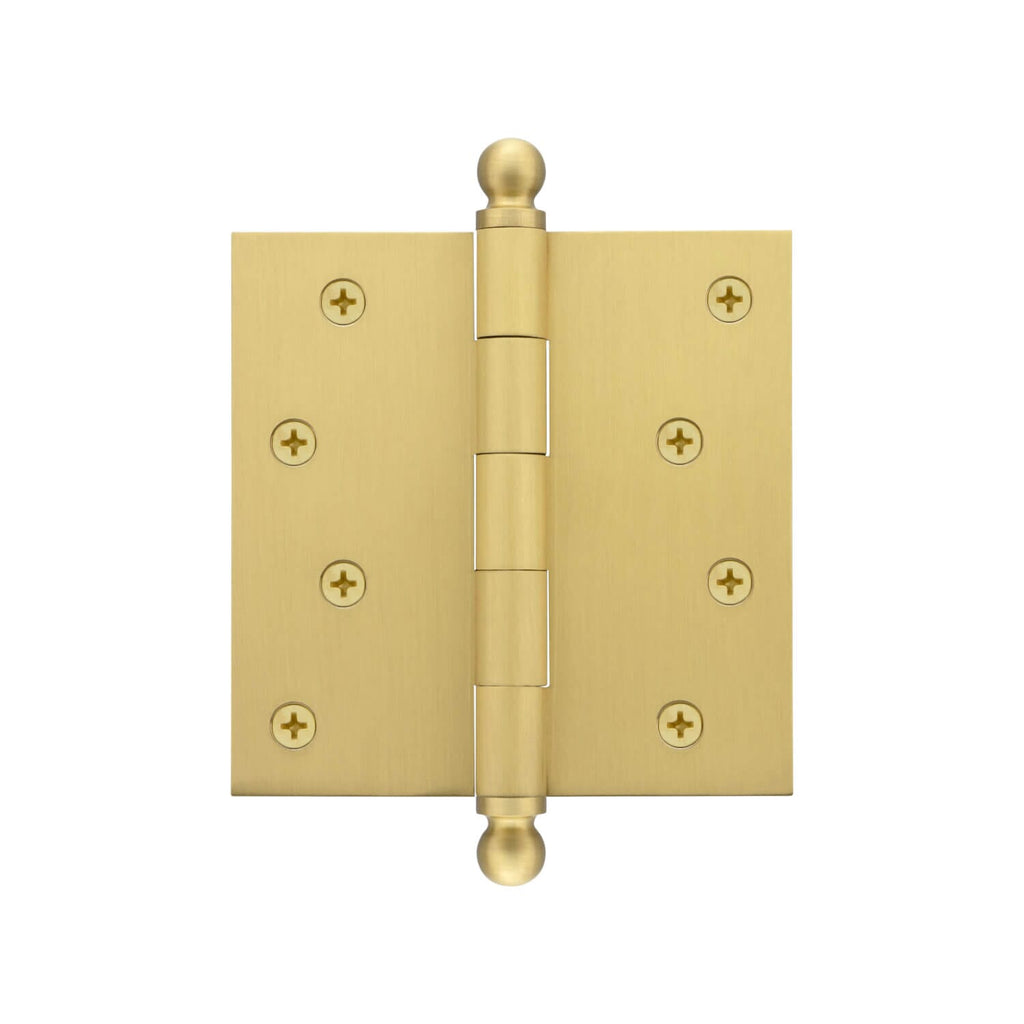 4" Ball Tip Residential Hinge with Square Corners in Satin Brass