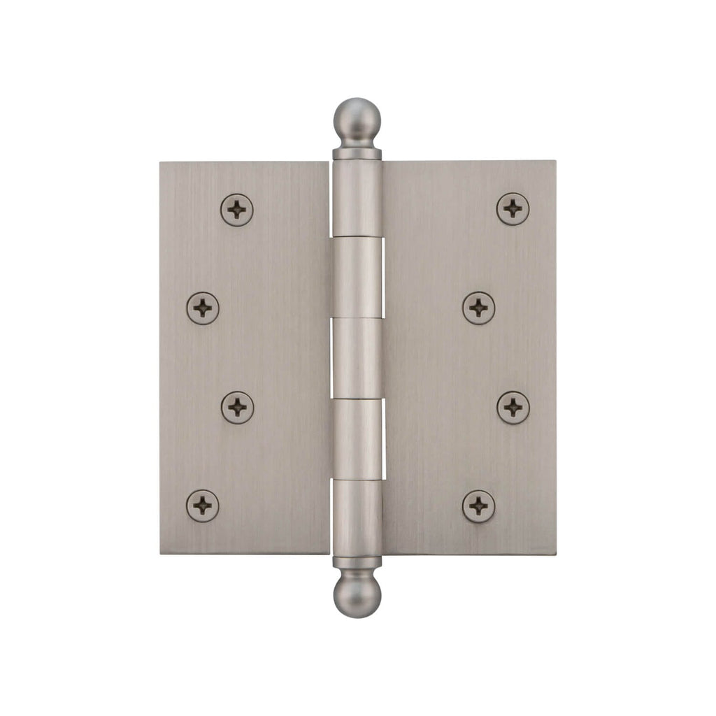 4" Ball Tip Residential Hinge with Square Corners in Satin Nickel