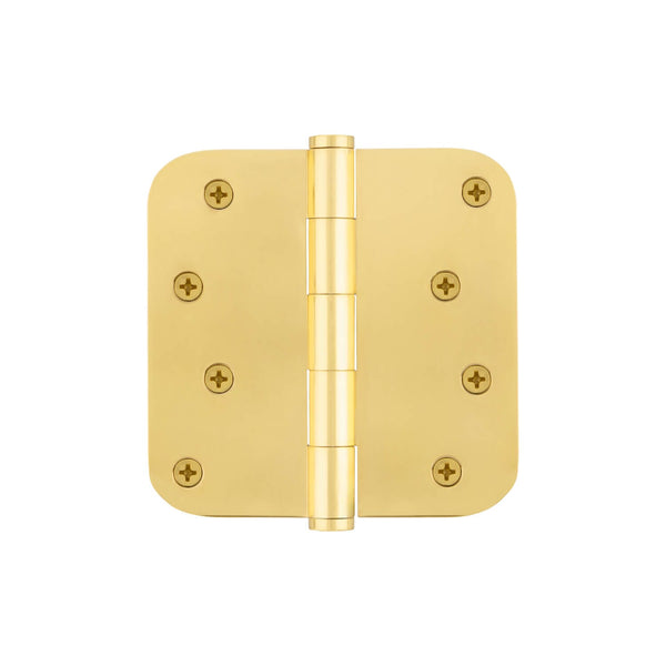 4" Button Tip Residential Hinge with 5/8" Radius Corners in Polished B ...