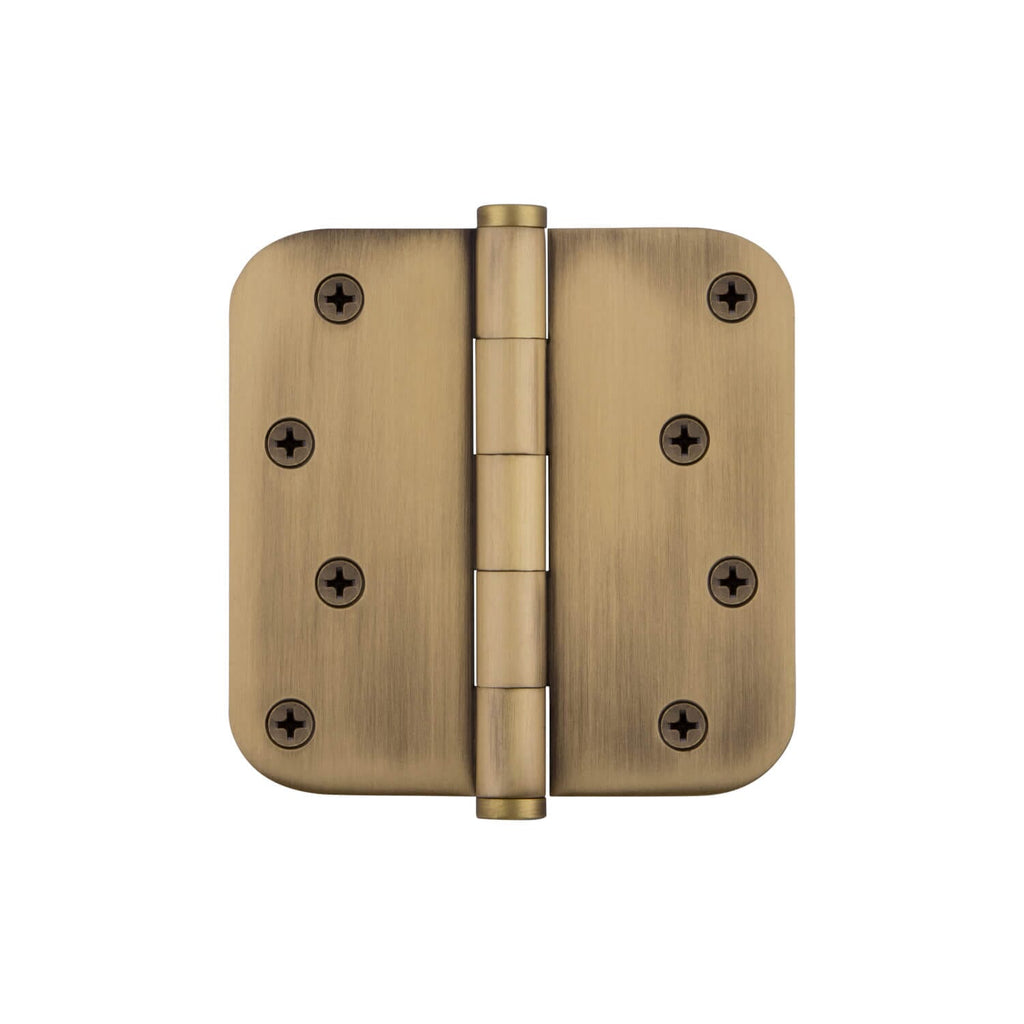 4" Button Tip Residential Hinge with 5/8" Radius Corners in Vintage Brass