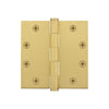 4.5" Button Tip Heavy Duty Hinge with Square Corners in Satin Brass