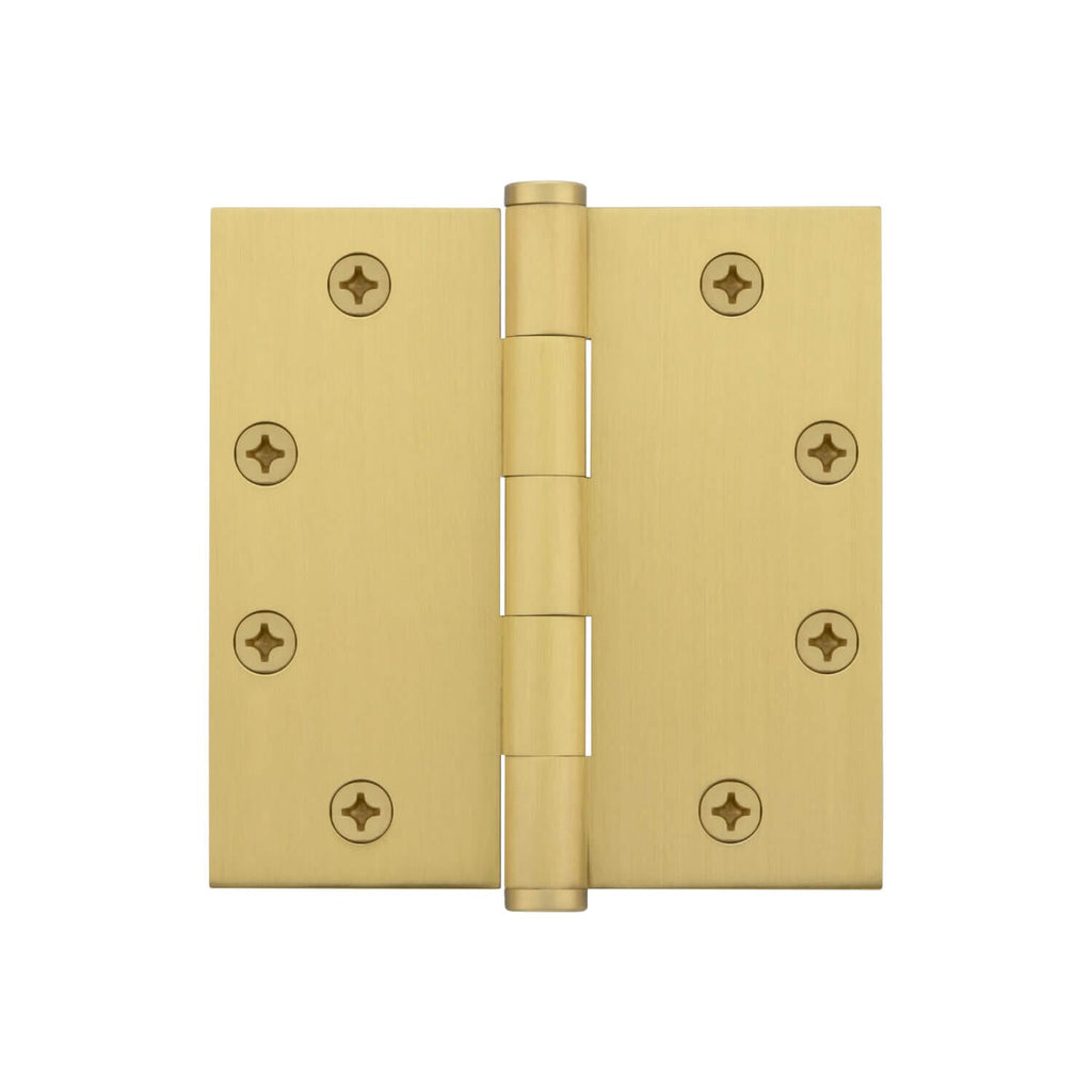 4.5" Button Tip Heavy Duty Hinge with Square Corners in Satin Brass
