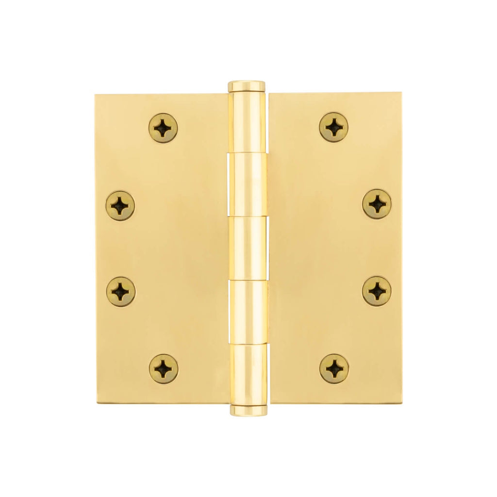 4.5" Button Tip Heavy Duty Hinge with Square Corners in Unlacquered Brass