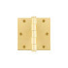 3.5" Button Tip Residential Hinge with Square Corners in Polished Brass