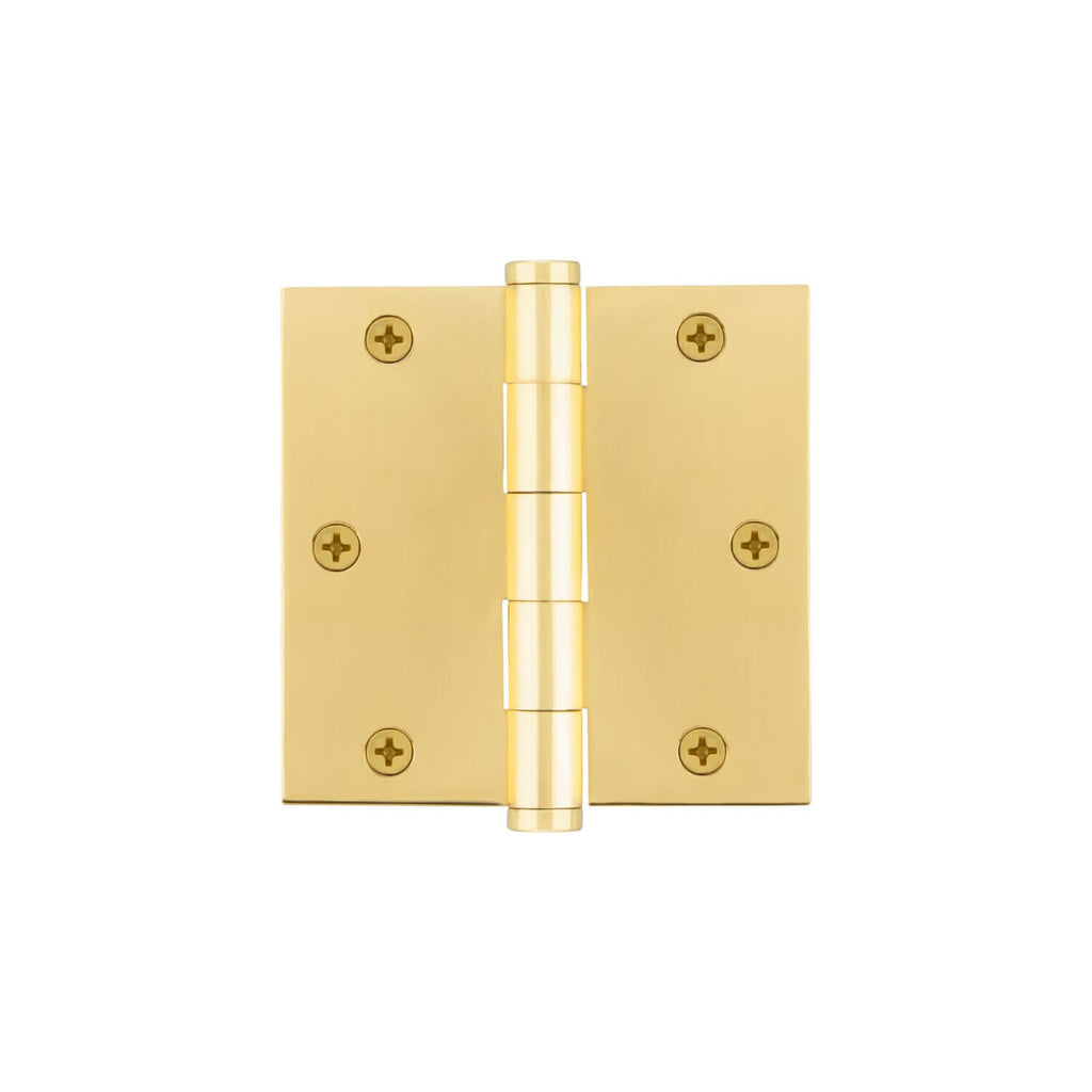 3.5" Button Tip Residential Hinge with Square Corners in Polished Brass