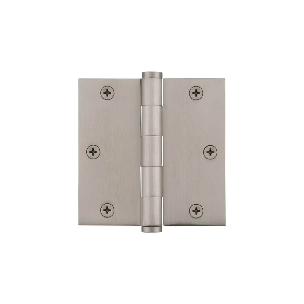 3.5" Button Tip Residential Hinge with Square Corners in Satin Nickel