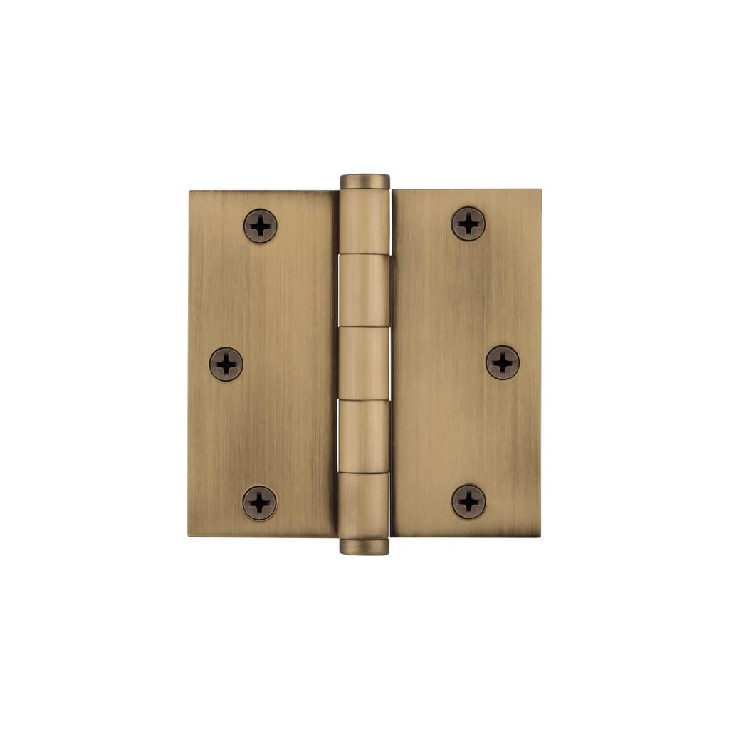 3.5" Button Tip Residential Hinge with Square Corners in Vintage Brass